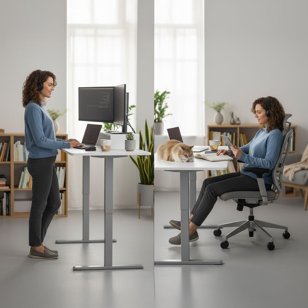 FORTIA Sit to Stand Standing Desk, 160x60cm, 72-118cm Electric Height Adjustable, White Desktop/Silver Frame V219-ADKSSTFO6WTSB