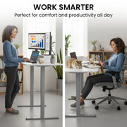 FORTIA Sit to Stand Standing Desk, 160x60cm, 72-118cm Electric Height Adjustable, White Desktop/Silver Frame V219-ADKSSTFO6WTSB