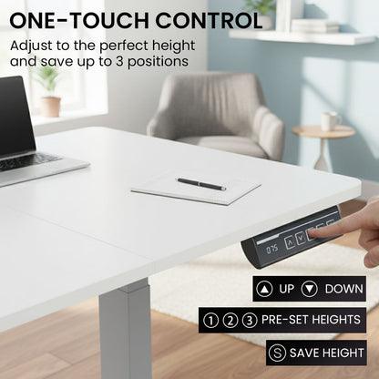 FORTIA Sit to Stand Standing Desk, 160x60cm, 72-118cm Electric Height Adjustable, White Desktop/Silver Frame V219-ADKSSTFO6WTSB