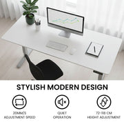 FORTIA Sit to Stand Standing Desk, 160x60cm, 72-118cm Electric Height Adjustable, White Desktop/Silver Frame V219-ADKSSTFO6WTSB