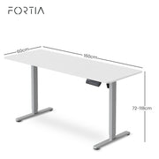 FORTIA Sit to Stand Standing Desk, 160x60cm, 72-118cm Electric Height Adjustable, White Desktop/Silver Frame V219-ADKSSTFO6WTSB