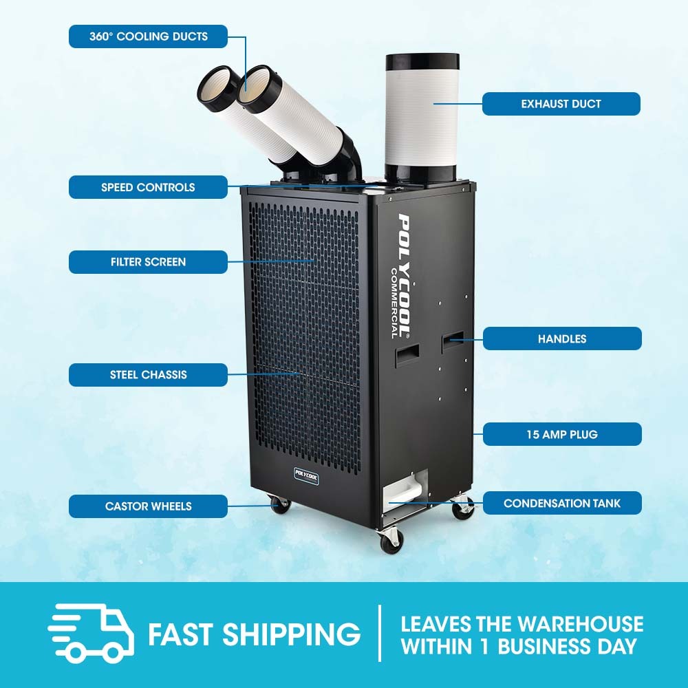 POLYCOOL 4.5kW Portable Industrial Spot Cooler, with Twin Cooling Ducts, 15A Plug V219-AIRINDPLYA55K