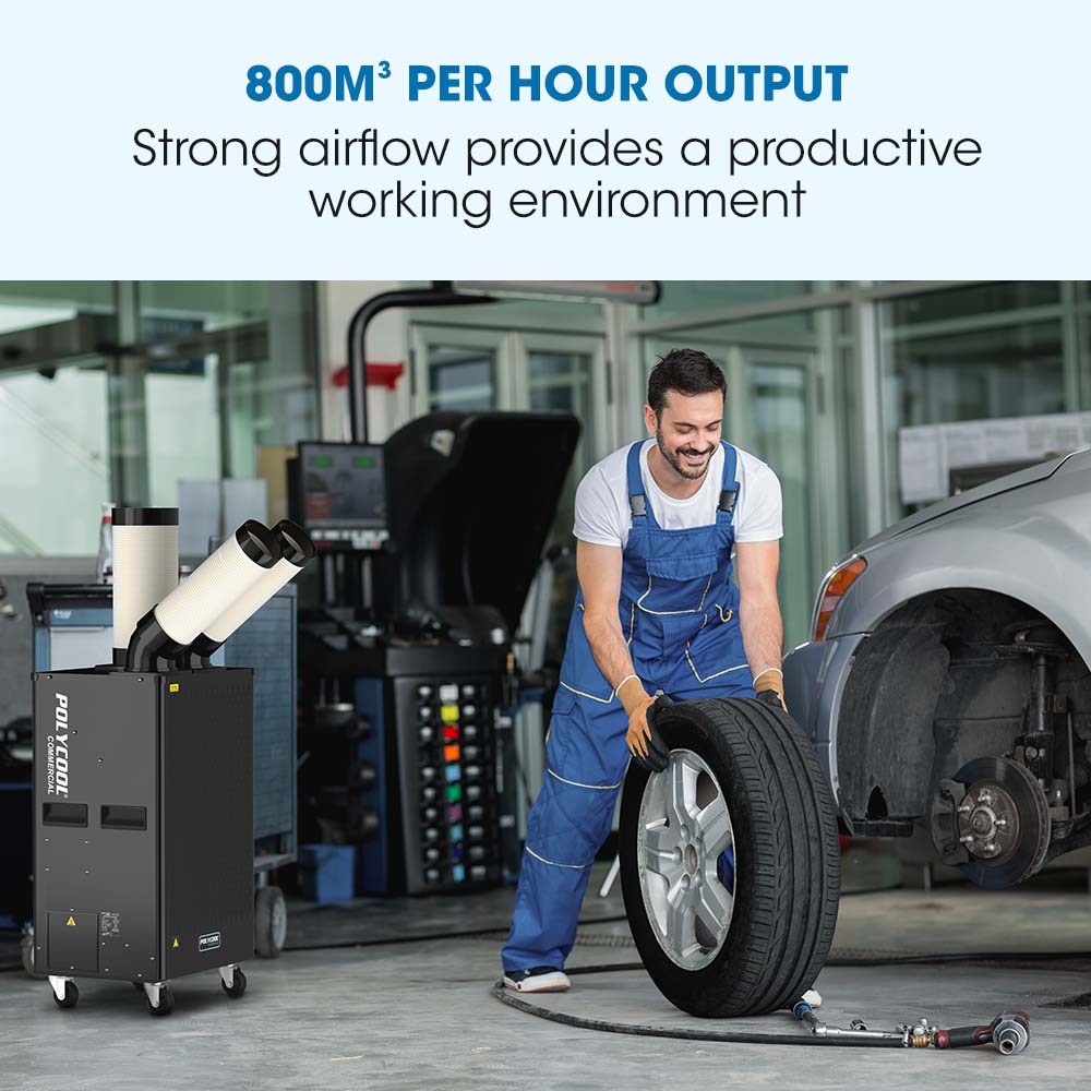 POLYCOOL 4.5kW Portable Industrial Spot Cooler, with Twin Cooling Ducts, 15A Plug V219-AIRINDPLYA55K