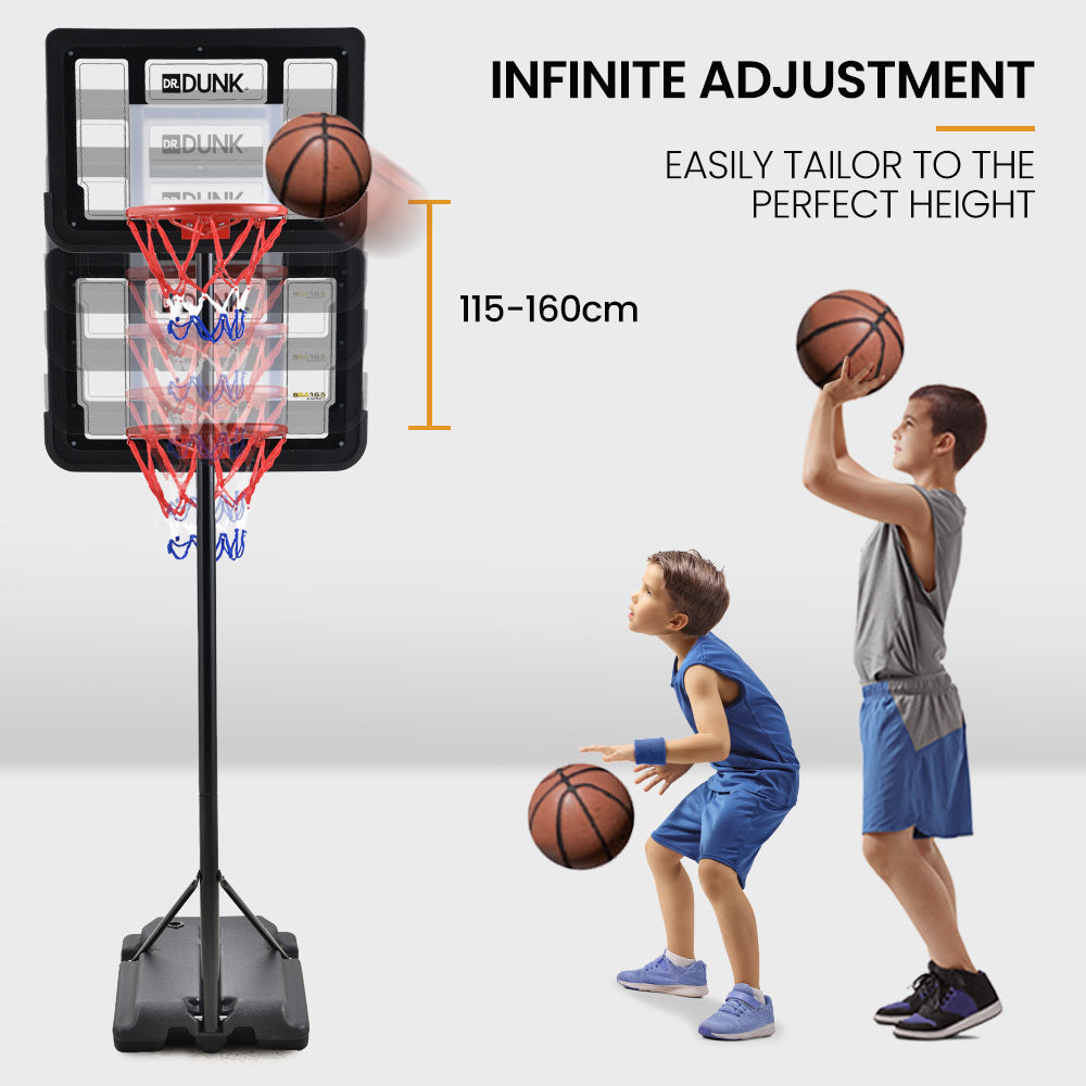 DR. DUNK Portable Kids Basketball Hoop Stand System, 1.15m to 1.60m Height Adjustable V219-ATHBSTDDK12A