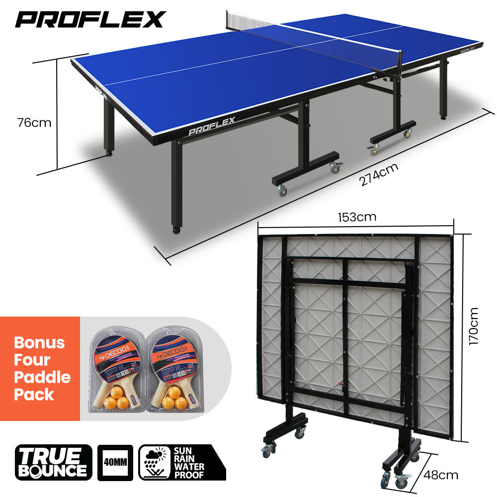 Proflex Premium Outdoor Table Tennis Table, with 4 Player Ping Pong Paddle and Pingpong Ball Pack V219-ATHTTBPFT2OA