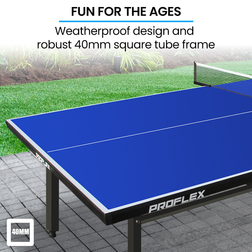 Proflex Premium Outdoor Table Tennis Table, with 4 Player Ping Pong Paddle and Pingpong Ball Pack V219-ATHTTBPFT2OA
