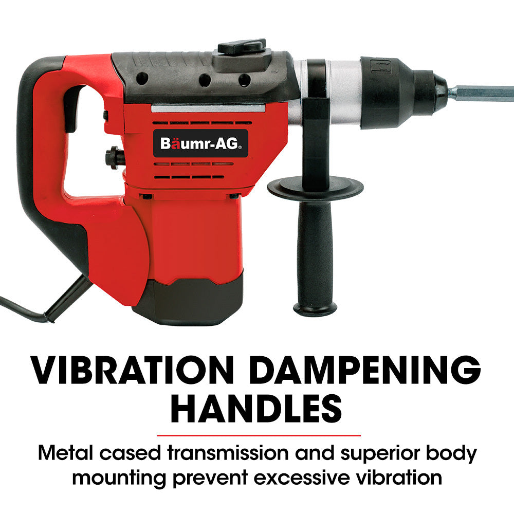 Baumr-AG 1500W Pro-Grade Electric Rotary Jackhammer Hammer Drill, with 2 Bonus Chisels, 3 Drill Bits V219-BAJHTL01A