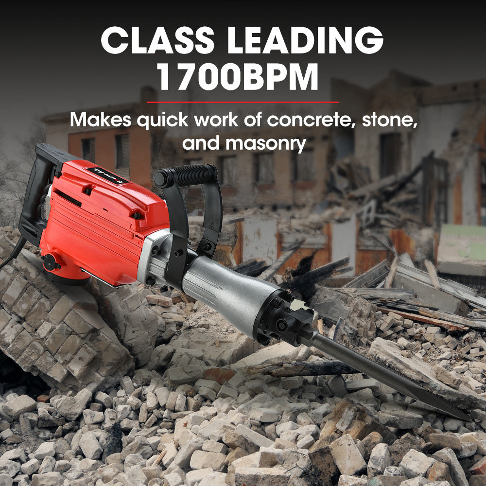 Baumr-AG 2200W Pro-Grade Electric Demolition Jackhammer, with 3 Bonus Chisels, Carry Case V219-BAJHTL02A