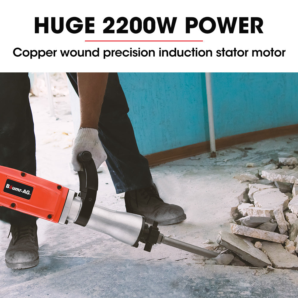 Baumr-AG 2200W Pro-Grade Electric Demolition Jackhammer, with 3 Bonus Chisels, Carry Case V219-BAJHTL02A
