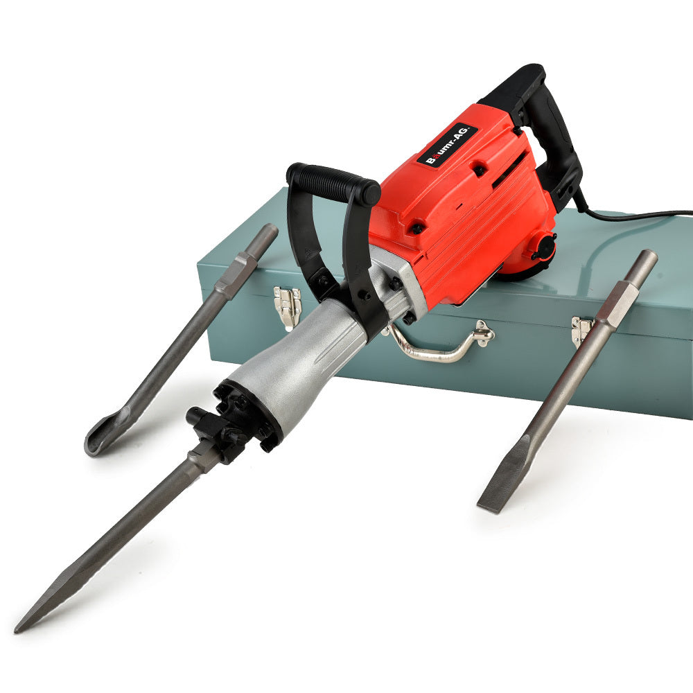 Baumr-AG 2200W Pro-Grade Electric Demolition Jackhammer, with 3 Bonus Chisels, Steel Carry Case V219-BAJHTL03A