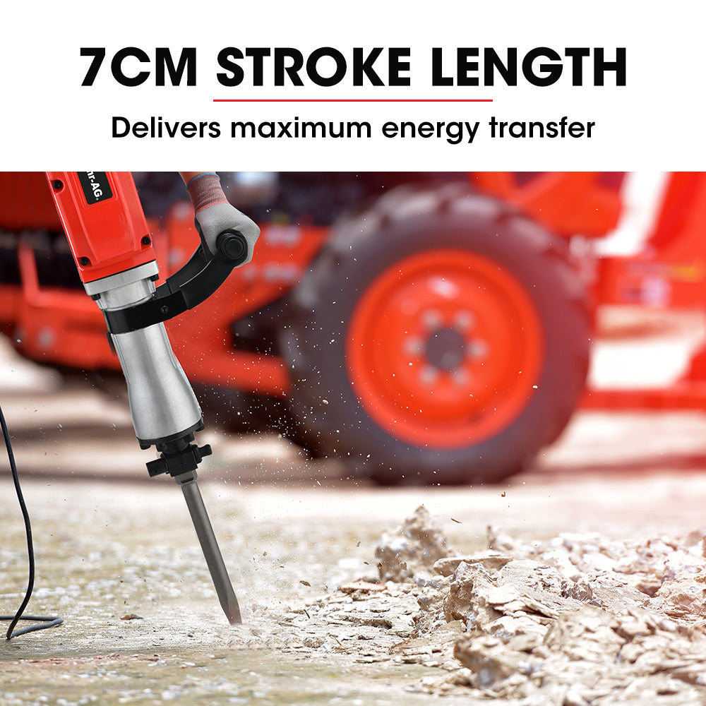 Baumr-AG 2200W Pro-Grade Electric Demolition Jackhammer, with 3 Bonus Chisels, Steel Carry Case V219-BAJHTL03A