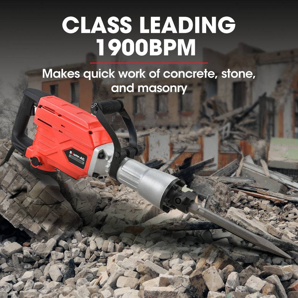 Baumr-AG 2300W Pro-Grade Electric Demolition Jackhammer, with 3 Bonus Chisels, Carry Case V219-BAJHTL04A