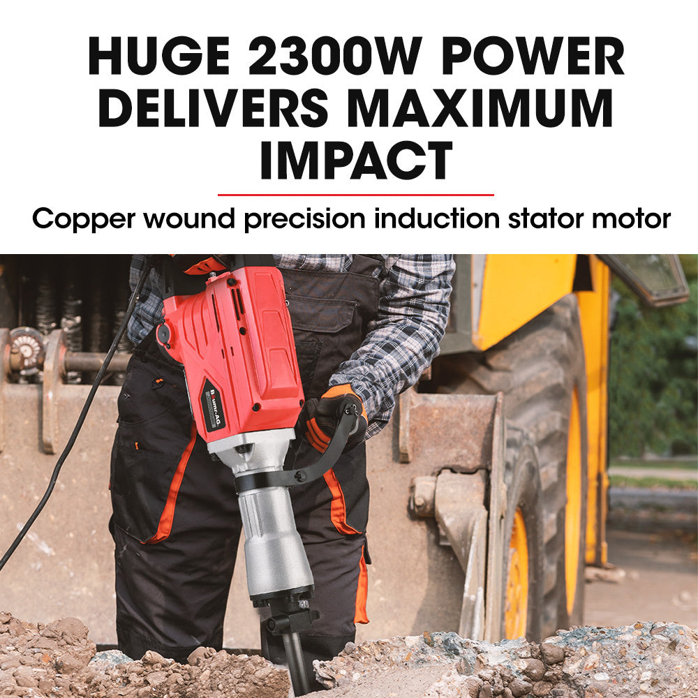 Baumr-AG 2300W Pro-Grade Electric Demolition Jackhammer, with 3 Bonus Chisels, Carry Case V219-BAJHTL04A