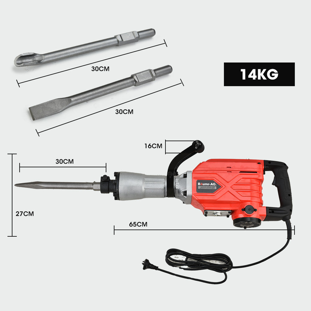 Baumr-AG 2300W Pro-Grade Electric Demolition Jackhammer, with 3 Bonus Chisels, Carry Case V219-BAJHTL04A