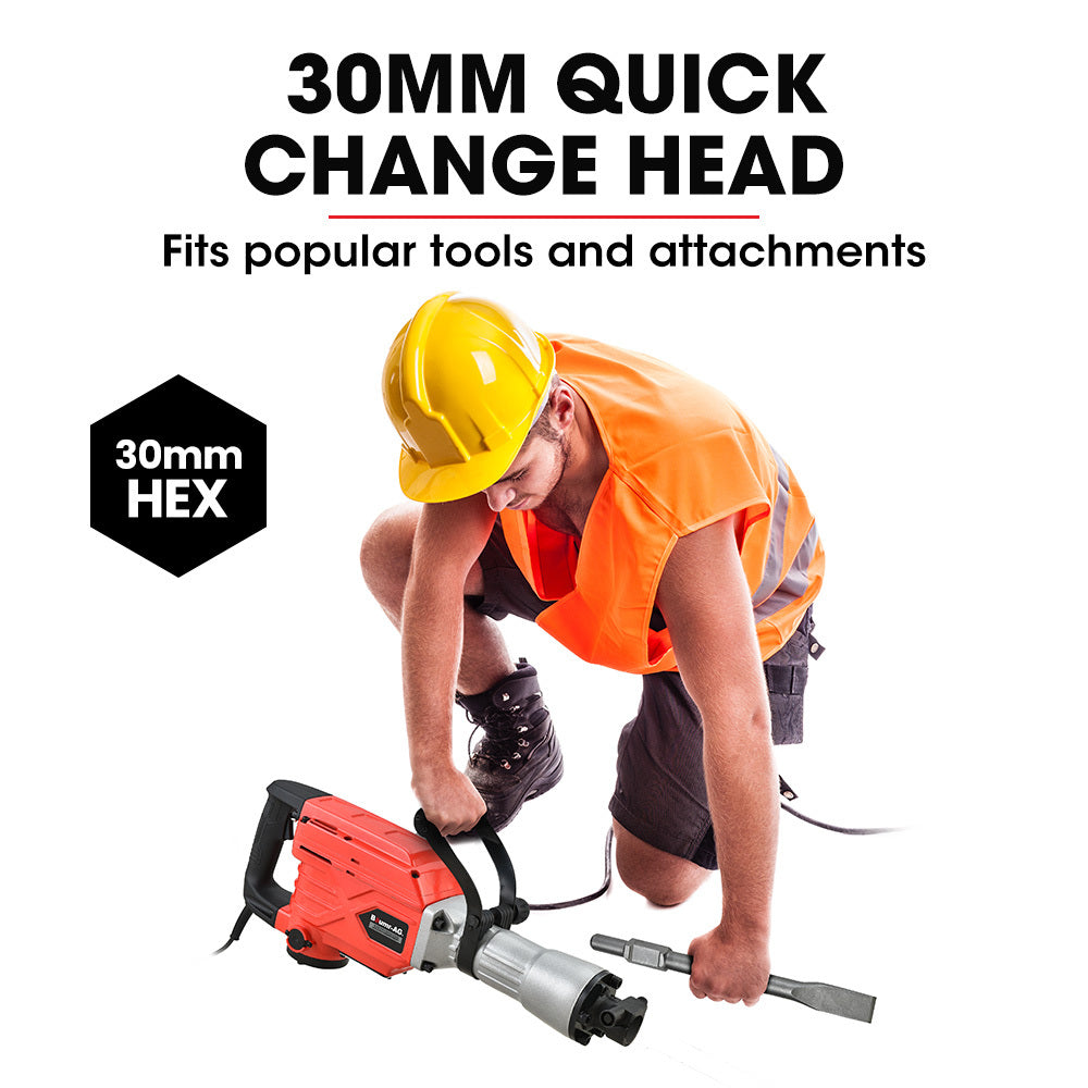 Baumr-AG 2300W Pro-Grade Electric Demolition Jackhammer, with 3 Bonus Chisels, Carry Case V219-BAJHTL04A
