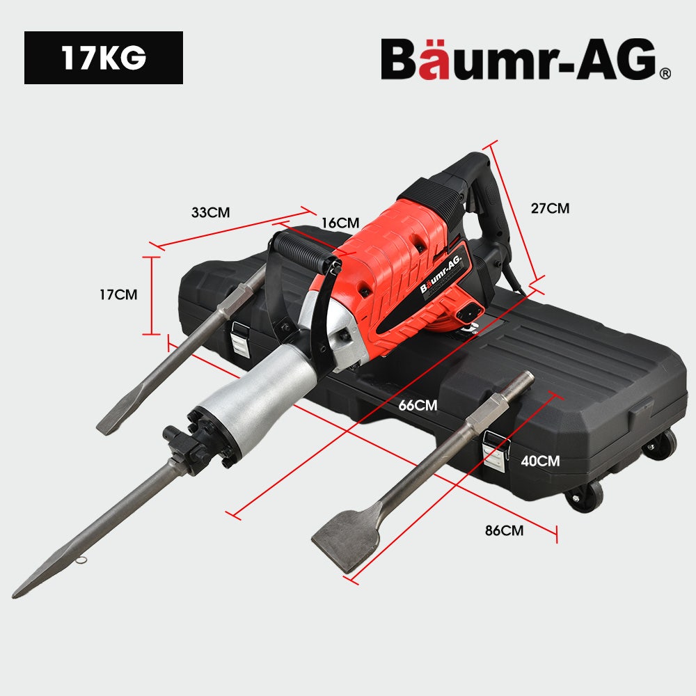 Baumr-AG 2400W Pro-Grade Electric Demolition Jackhammer, with 3 Bonus Chisels, Carry Case V219-BAJHTL05A