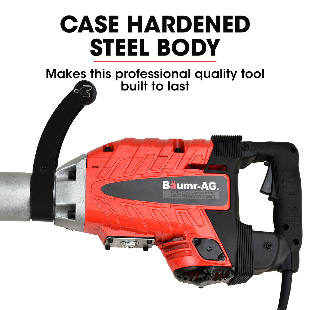 Baumr-AG 2400W Pro-Grade Electric Demolition Jackhammer, with 3 Bonus Chisels, Carry Case V219-BAJHTL05A