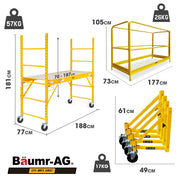 Baumr-AG 1.9 x 0.8 x 1.8m Adjustable Mobile Scaffold Platform, Guard Rail, Outrigger Wheel Set, Trapdoor Hatch V219-BAMOTL04A
