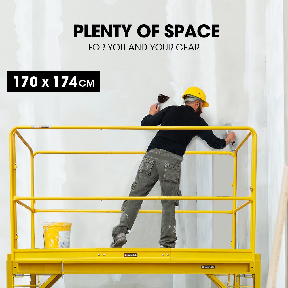 Baumr-AG 1.9 x 0.8 x 1.8m Adjustable Mobile Scaffold Platform, Guard Rail, Outrigger Wheel Set, Trapdoor Hatch V219-BAMOTL04A