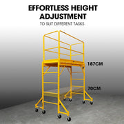 Baumr-AG 1.9 x 0.8 x 1.8m Adjustable Mobile Scaffold Platform, Guard Rail, Outrigger Wheel Set, Trapdoor Hatch V219-BAMOTL04A