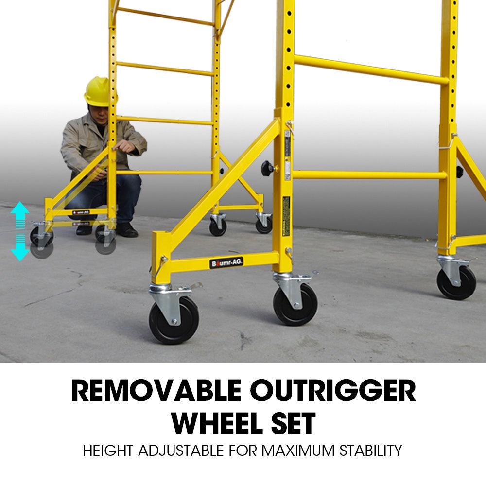 Baumr-AG 1.9 x 0.8 x 1.8m Adjustable Mobile Scaffold Platform, Guard Rail, Outrigger Wheel Set, Trapdoor Hatch V219-BAMOTL04A