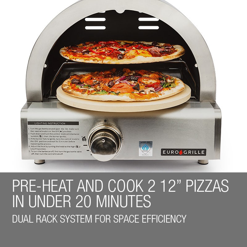 EuroGrille Portable Pizza Oven BBQ Camping LPG Gas Benchtop Stainless Steel V219-BBQPIZEUGAXX1