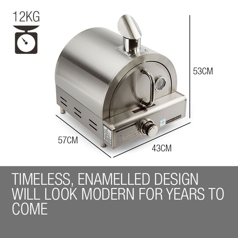 EuroGrille Portable Pizza Oven BBQ Camping LPG Gas Benchtop Stainless Steel V219-BBQPIZEUGAXX1