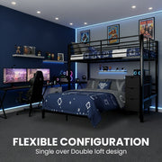 KINGSTON SLUMBER Metal Single Loft Bed And Double Underbed Frame, Multifunctional, Space Saving with Fixed V219-BEDBBBKSL8GA
