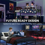 KINGSTON SLUMBER Metal Single Loft Bed And Double Underbed Frame, Multifunctional, Space Saving with Fixed V219-BEDBBBKSL8GA
