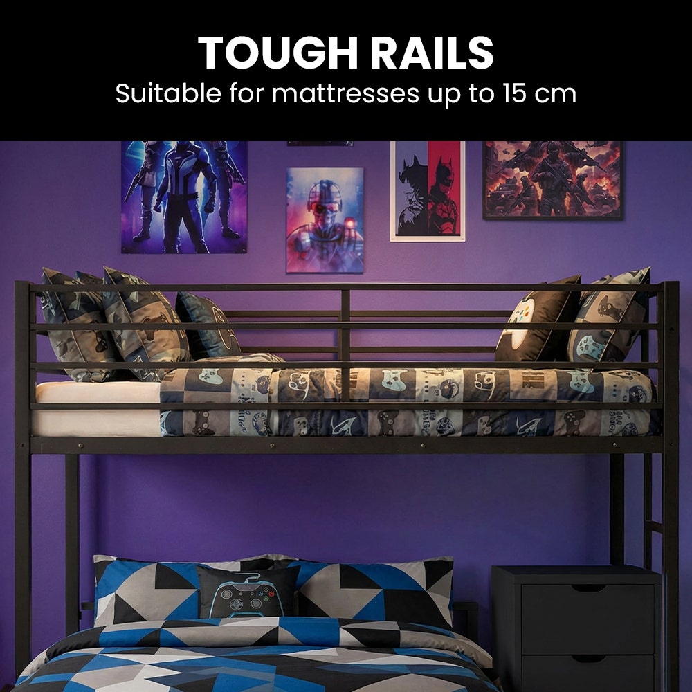 KINGSTON SLUMBER Metal Single Loft Bed And Double Underbed Frame, Multifunctional, Space Saving with Fixed V219-BEDBBBKSL8GA
