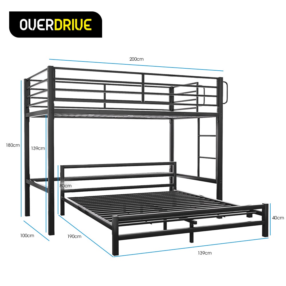 KINGSTON SLUMBER Metal Single Loft Bed And Double Underbed Frame, Multifunctional, Space Saving with Fixed V219-BEDBBBKSL8GA