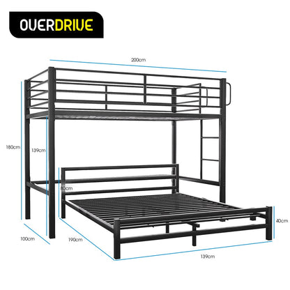 KINGSTON SLUMBER Metal Single Loft Bed And Double Underbed Frame, Multifunctional, Space Saving with Fixed V219-BEDBBBKSL8GA