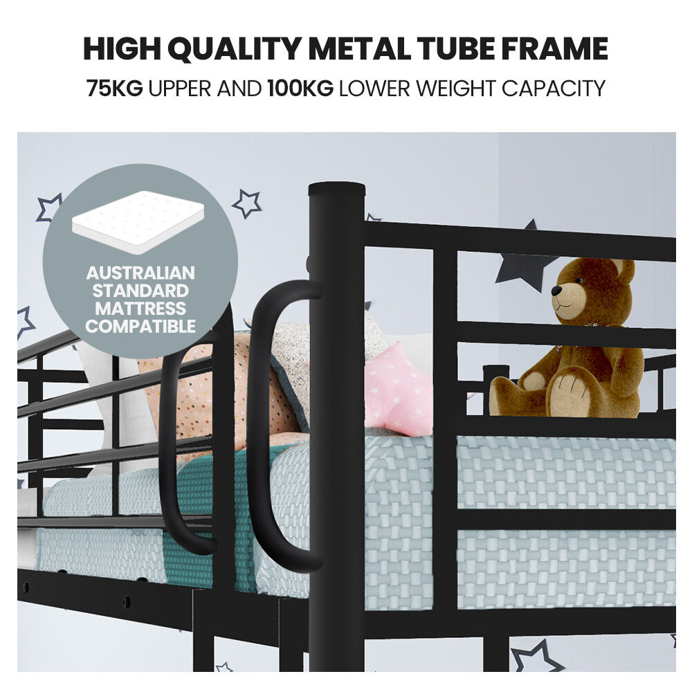 Kingston Slumber 2in1 King Single Metal Bunk Bed Frame, with Modular Design, Dark Matte Grey V219-BEDBBSKS02MA