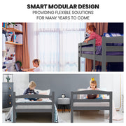 KINGSTON SLUMBER Single Bunk Bed Frame, Solid Pine 2-in-1 Modular Design, Converts to 2 Single Beds, For V219-BEDBFSKS14GA