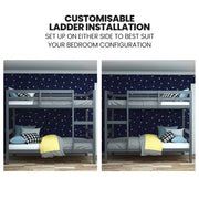 KINGSTON SLUMBER Single Bunk Bed Frame, Solid Pine 2-in-1 Modular Design, Converts to 2 Single Beds, For V219-BEDBFSKS14GA