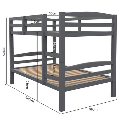 KINGSTON SLUMBER Single Bunk Bed Frame, Solid Pine 2-in-1 Modular Design, Converts to 2 Single Beds, For V219-BEDBFSKS14GA