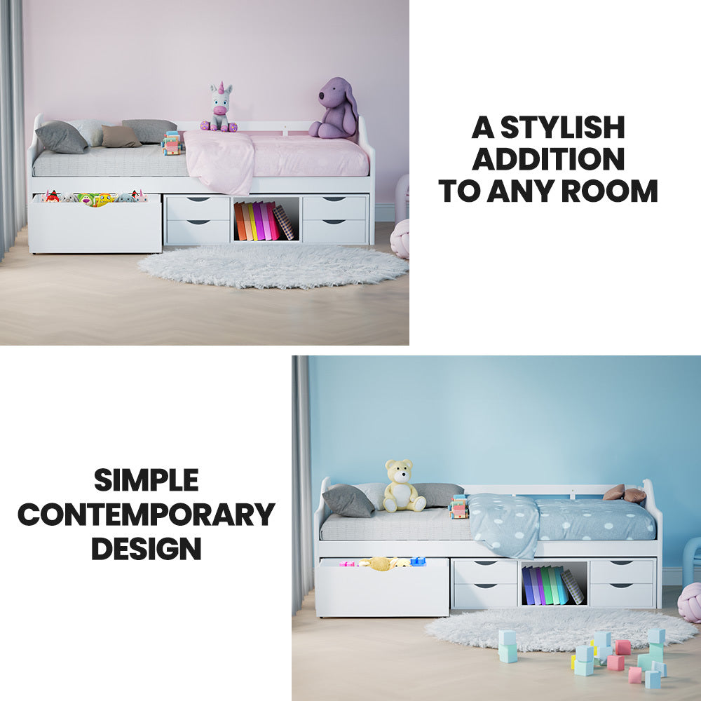 Kingston Slumber Wooden Single Sofa Bed Frame with Storage Drawers - White V219-BEDBFSKSS1WA