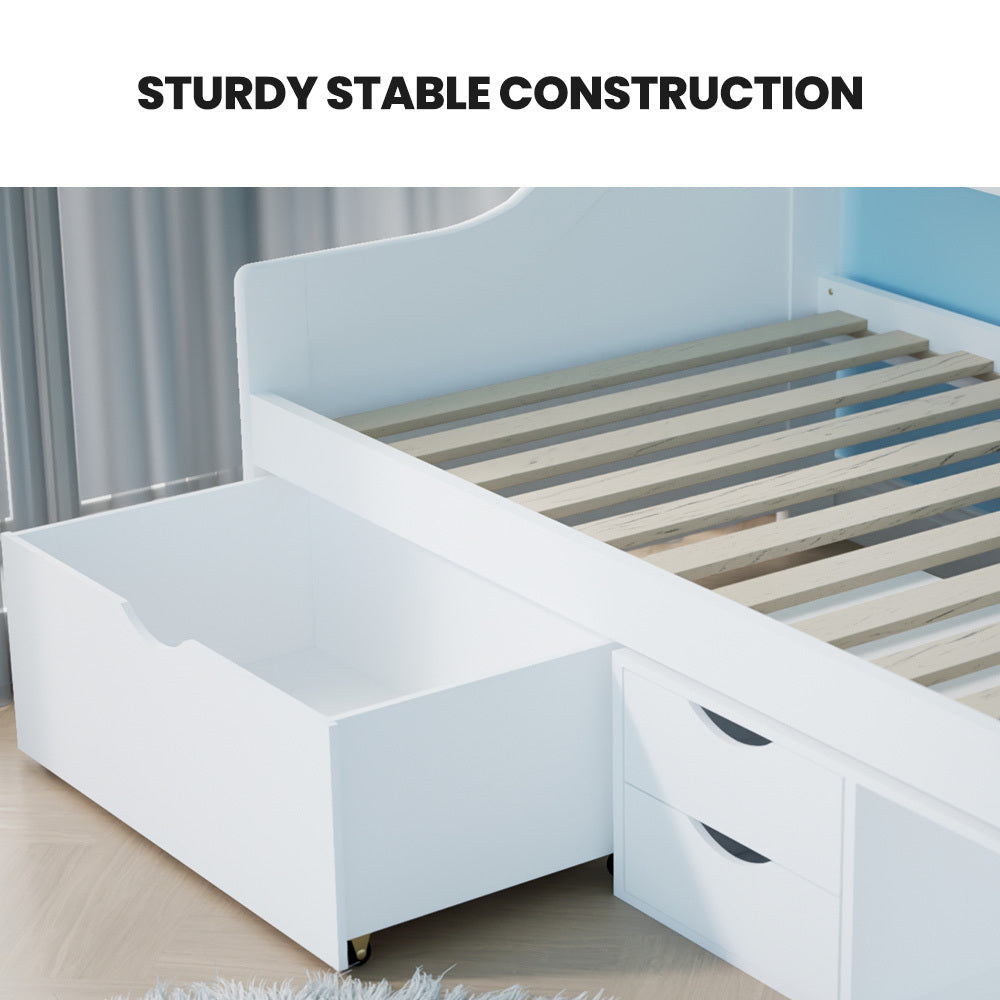 Kingston Slumber Wooden Single Sofa Bed Frame with Storage Drawers - White V219-BEDBFSKSS1WA