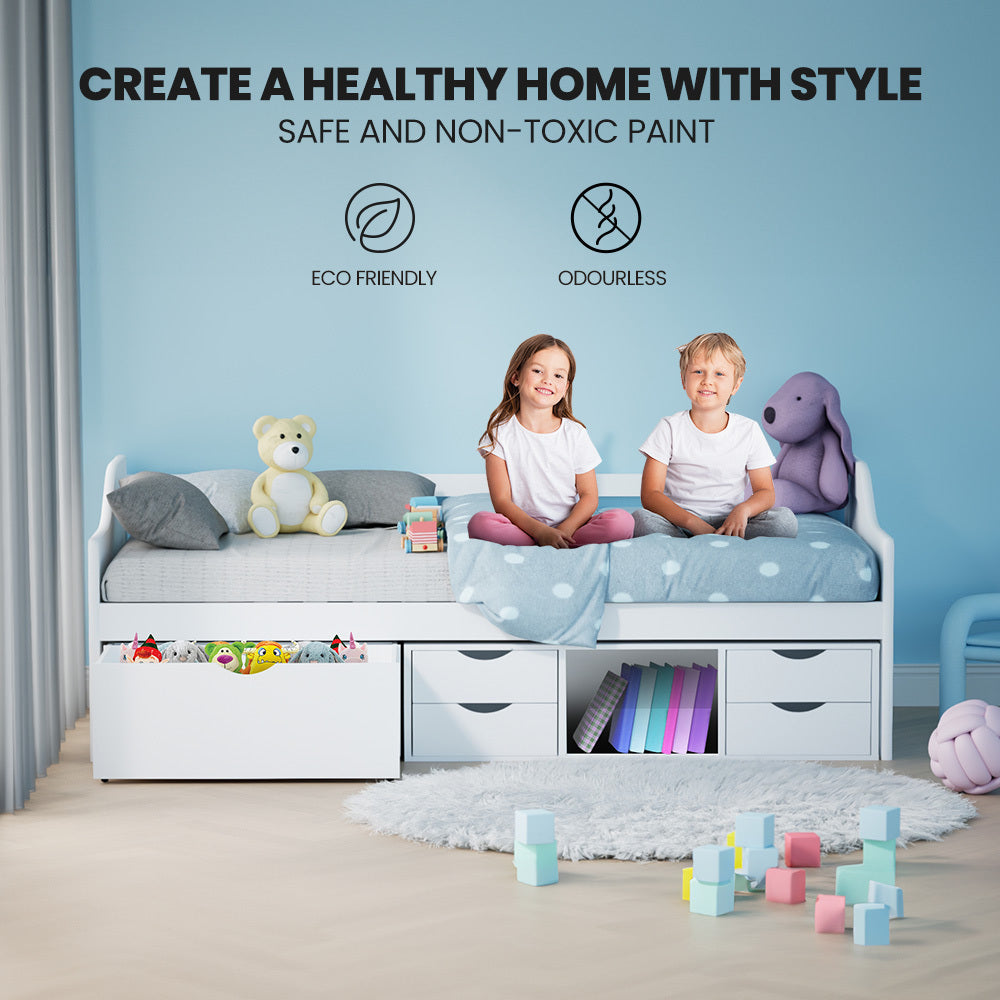 Kingston Slumber Wooden Single Sofa Bed Frame with Storage Drawers - White V219-BEDBFSKSS1WA