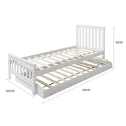 KINGSTON SLUMBER Wooden Single Bed Frame w/ Pop Up Trundle, for Kids Bedroom, White V219-BEDBFSKST3WA