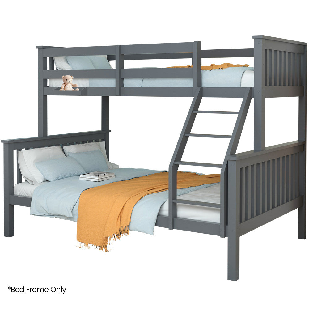 Kingston Slumber Bunk Bed Triple Wooden Single Over Double Beds for Kids, Solid Pine Wood, Convertible V219-BEDDBBKS02GA