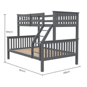 Kingston Slumber Bunk Bed Triple Wooden Single Over Double Beds for Kids, Solid Pine Wood, Convertible V219-BEDDBBKS02GA