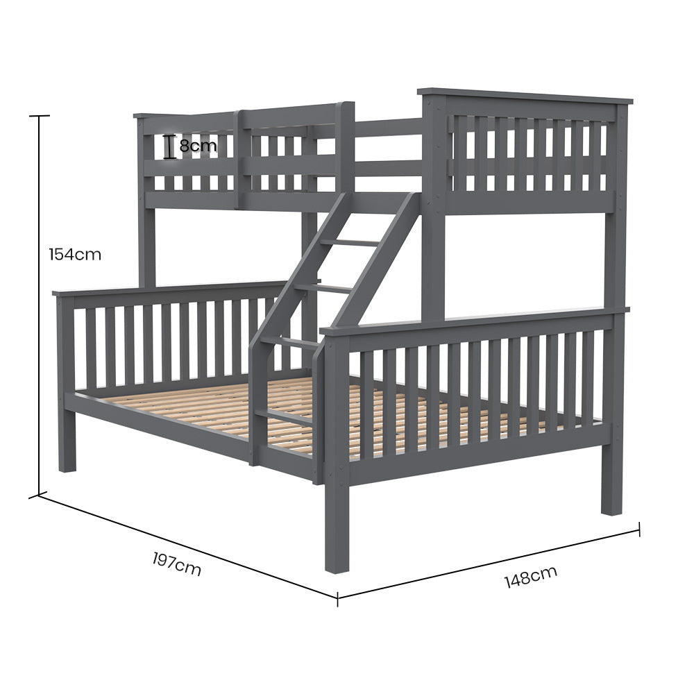 Kingston Slumber Bunk Bed Triple Wooden Single Over Double Beds for Kids, Solid Pine Wood, Convertible V219-BEDDBBKS02GA