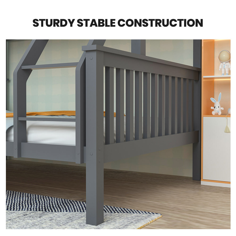 Kingston Slumber Bunk Bed Triple Wooden Single Over Double Beds for Kids, Solid Pine Wood, Convertible V219-BEDDBBKS02GA
