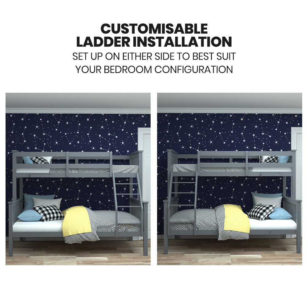 Kingston Slumber Bunk Bed Triple Wooden Single Over Double Beds for Kids, Solid Pine Wood, Convertible V219-BEDDBBKS02GA