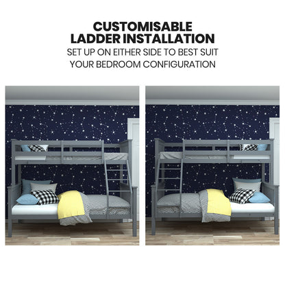 Kingston Slumber Bunk Bed Triple Wooden Single Over Double Beds for Kids, Solid Pine Wood, Convertible V219-BEDDBBKS02GA
