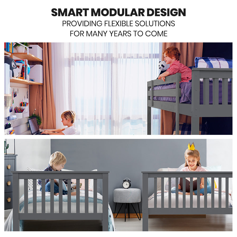 Kingston Slumber Bunk Bed Triple Wooden Single Over Double Beds for Kids, Solid Pine Wood, Convertible V219-BEDDBBKS02GA
