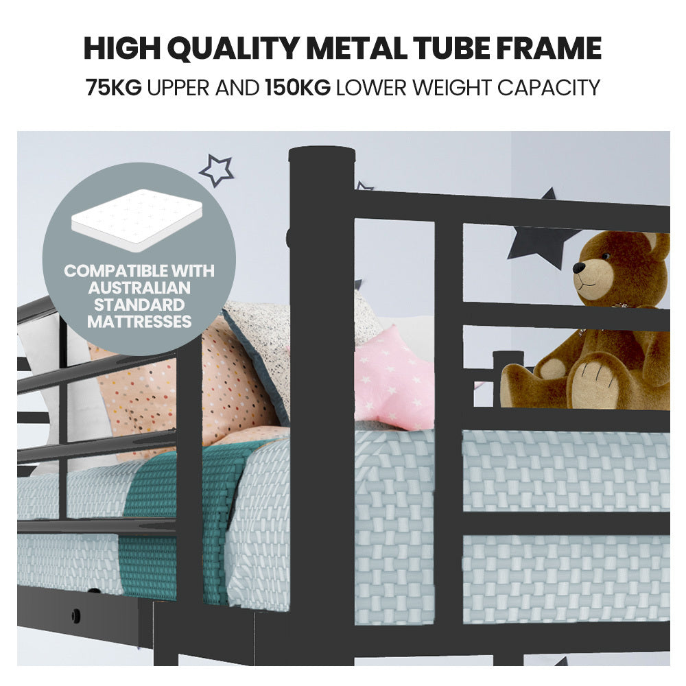 Kingston Slumber Metal Single over Double Bunk Bed Frame, Dark Matte Grey V219-BEDDBBKS02MA
