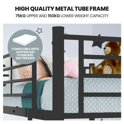 Kingston Slumber Metal Single over Double Bunk Bed Frame, Dark Matte Grey V219-BEDDBBKS02MA