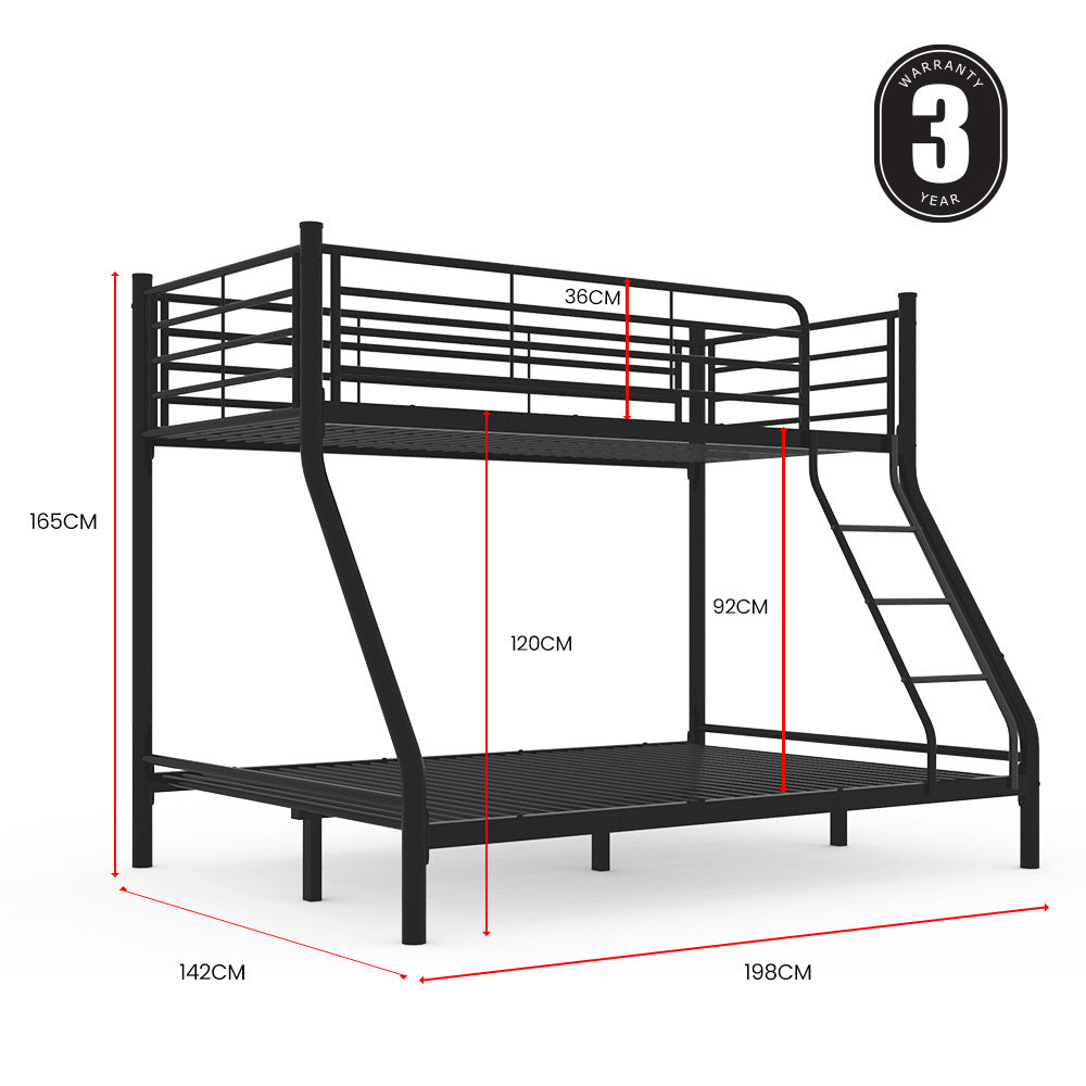 Kingston Slumber Metal Single over Double Bunk Bed Frame, Dark Matte Grey V219-BEDDBBKS02MA